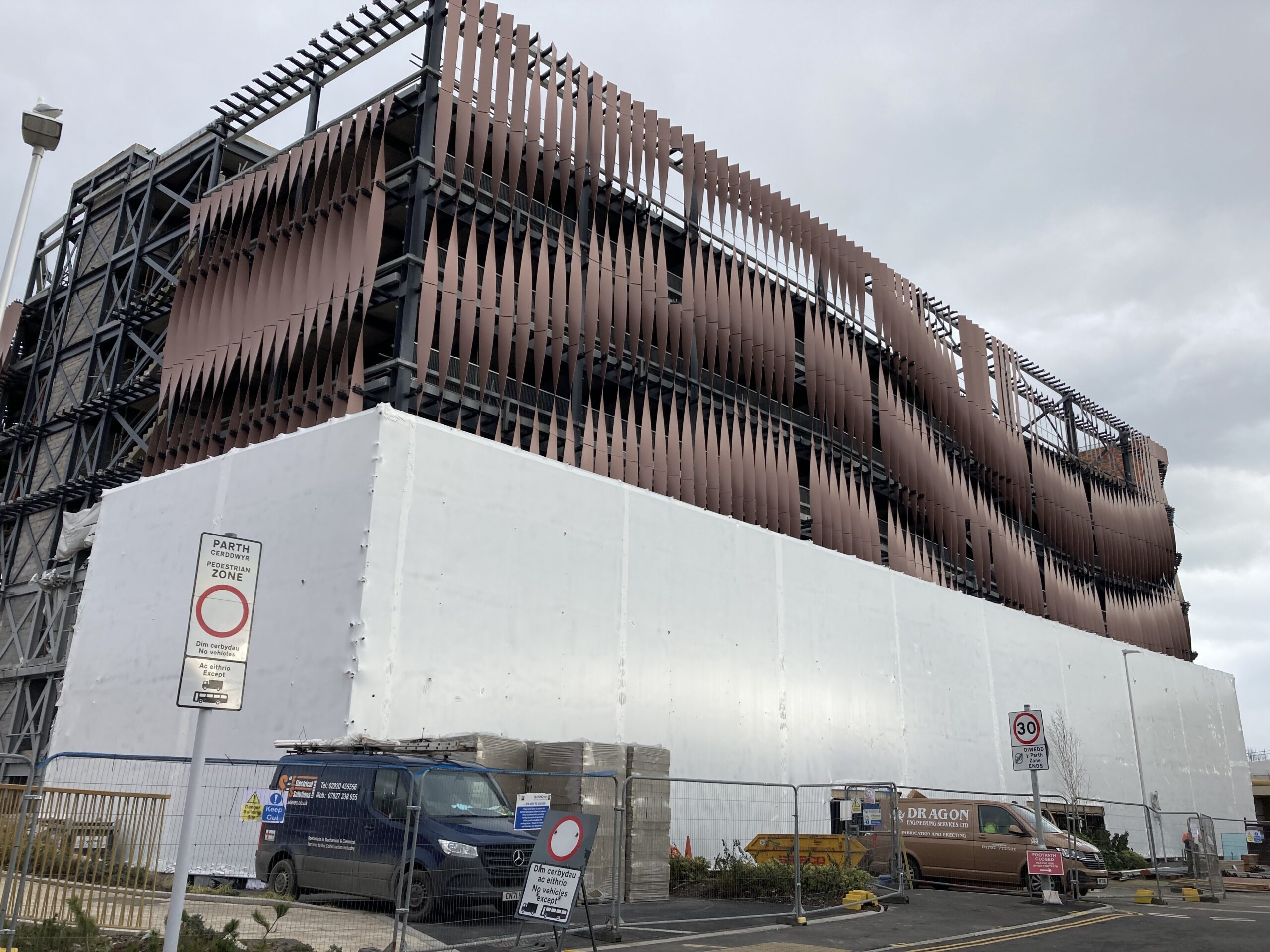 Defective paintwork on Swansea’s newest multi-story carpark undergoing removal and reapplication