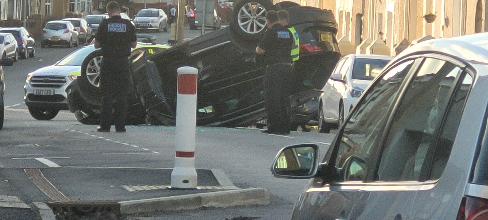 Motorist has lucky escape as car overturns on Llywnhendy Road